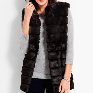 Talbots Faux Fur Vest Womens Small Black Stand Collar Hook & Eye Closure